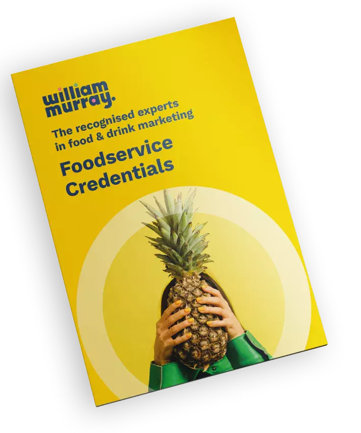 A yellow report cover with the title 'Foodservice Credentials' and an image of a person holding a pineapple